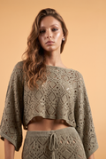 Open-Knit Cropped Top with Batwing Sleeves