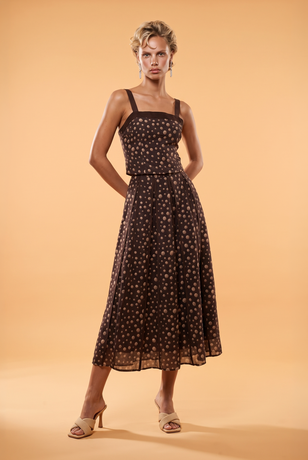 Polka Dot Maxi Skirt with Decorative Boning