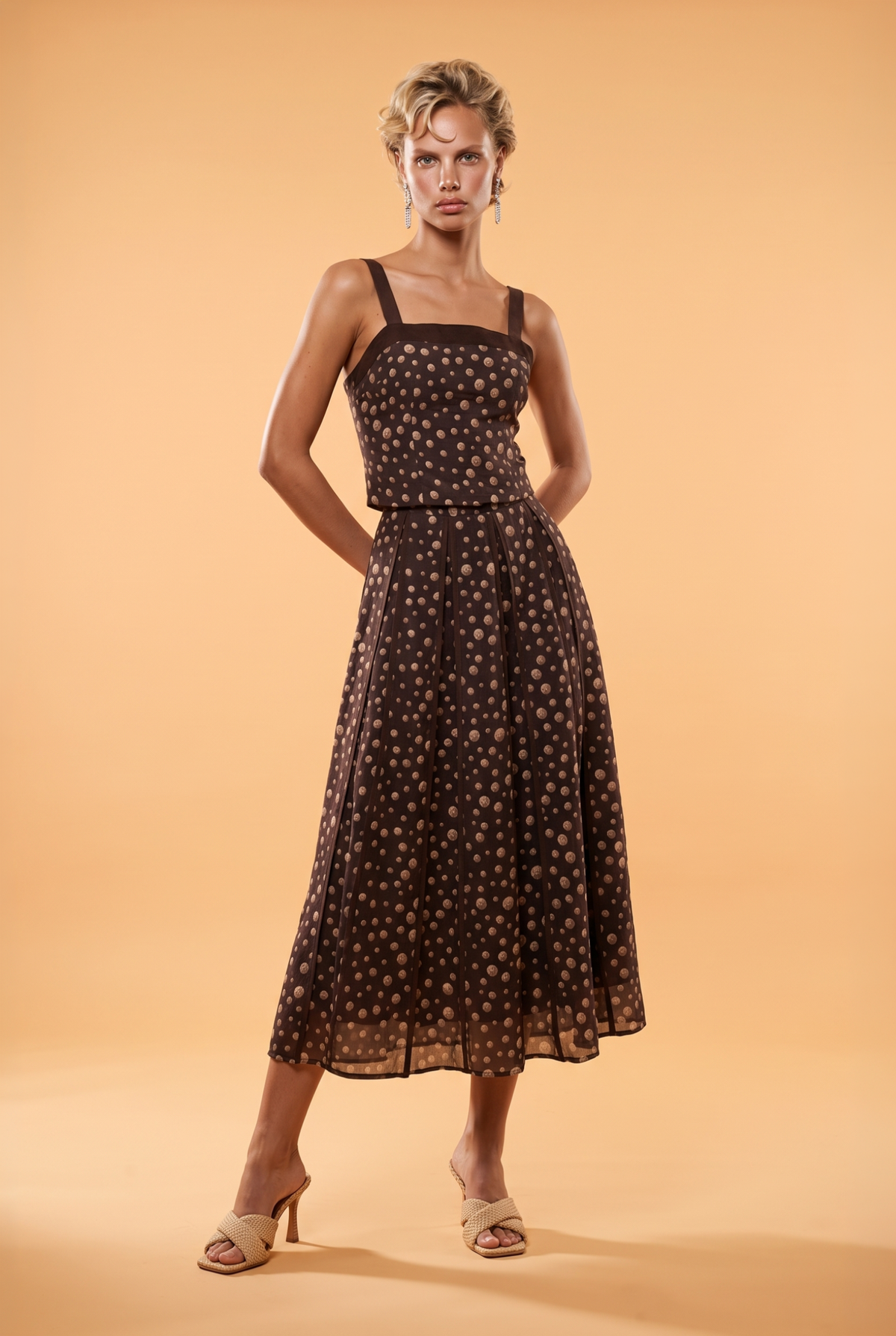 Polka Dot Maxi Skirt with Decorative Boning