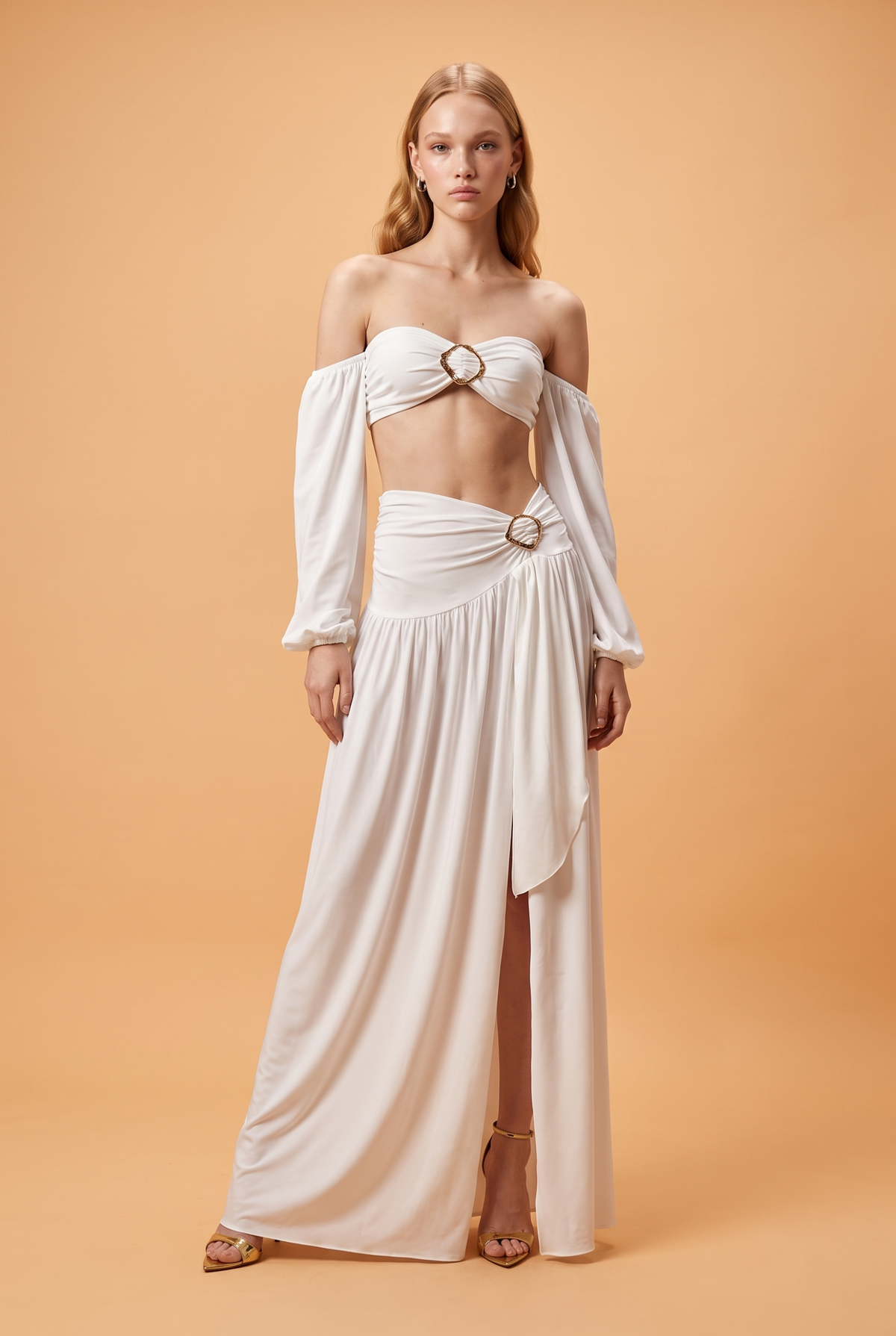 Draped Maxi Skirt with Gold Hardware