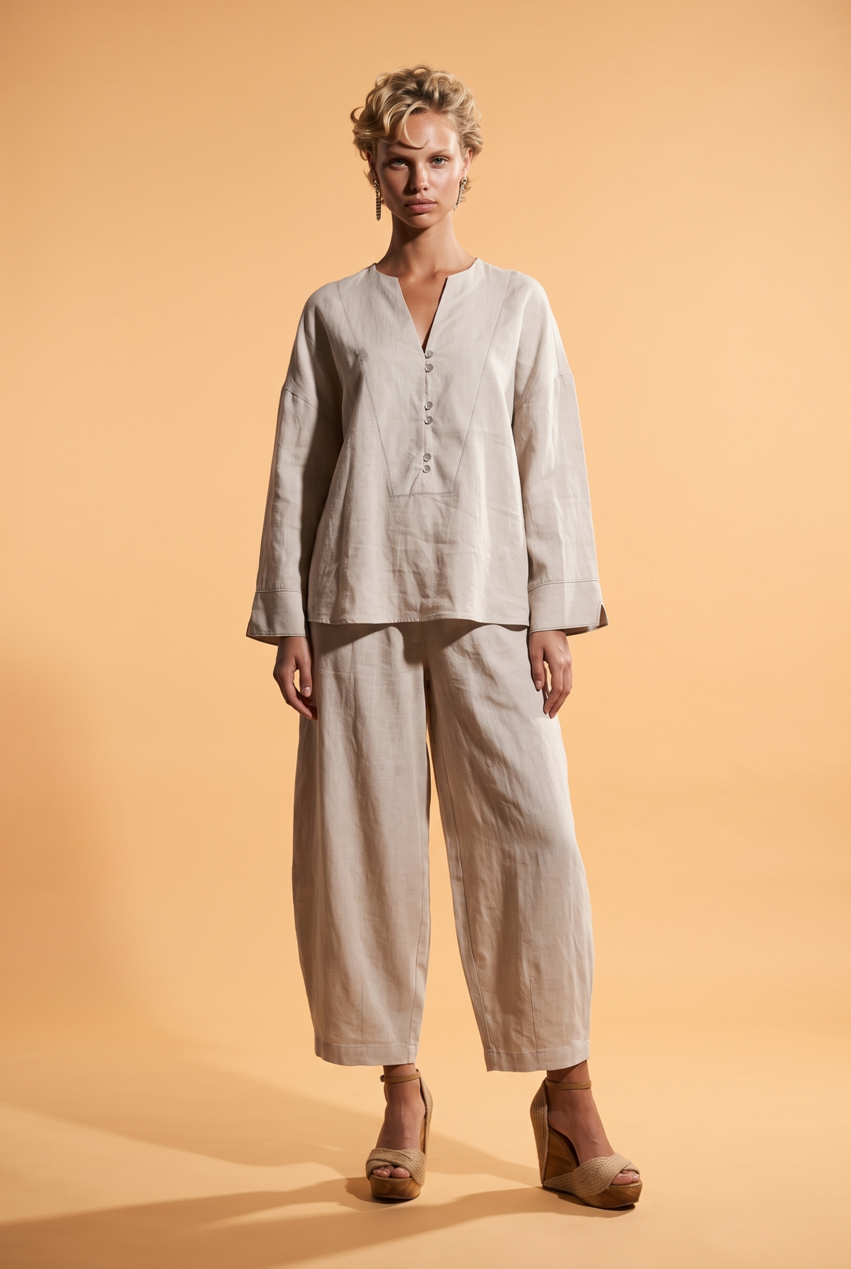 Linen Wide-Leg Trousers with Elastic Waist