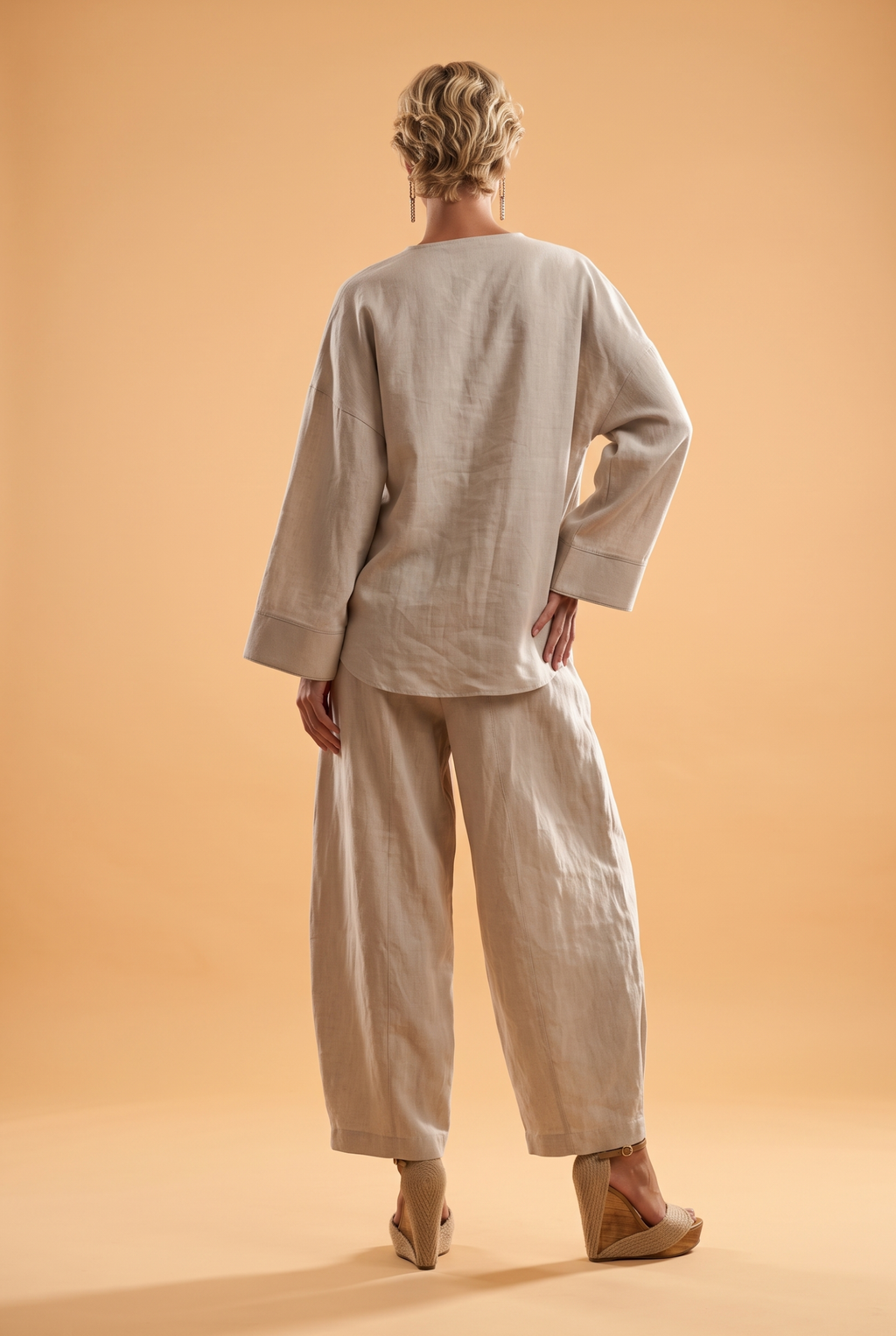 Linen Wide-Leg Trousers with Elastic Waist