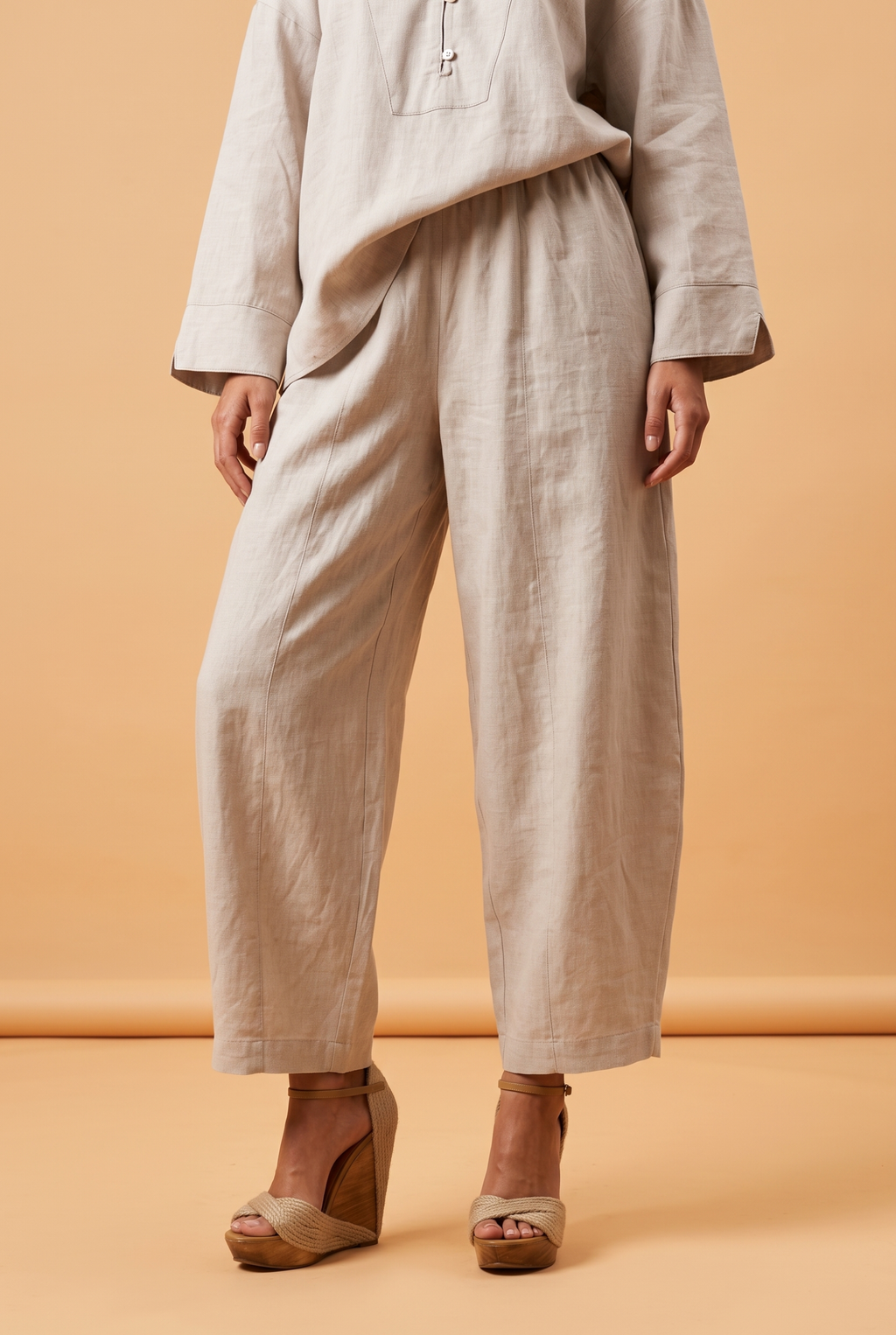 Linen Wide-Leg Trousers with Elastic Waist