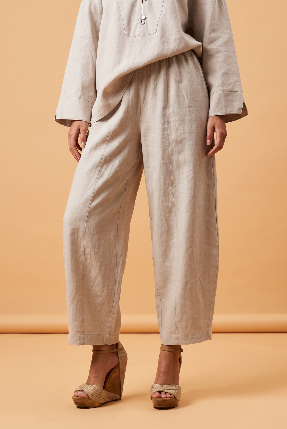 Linen Wide-Leg Trousers with Elastic Waist