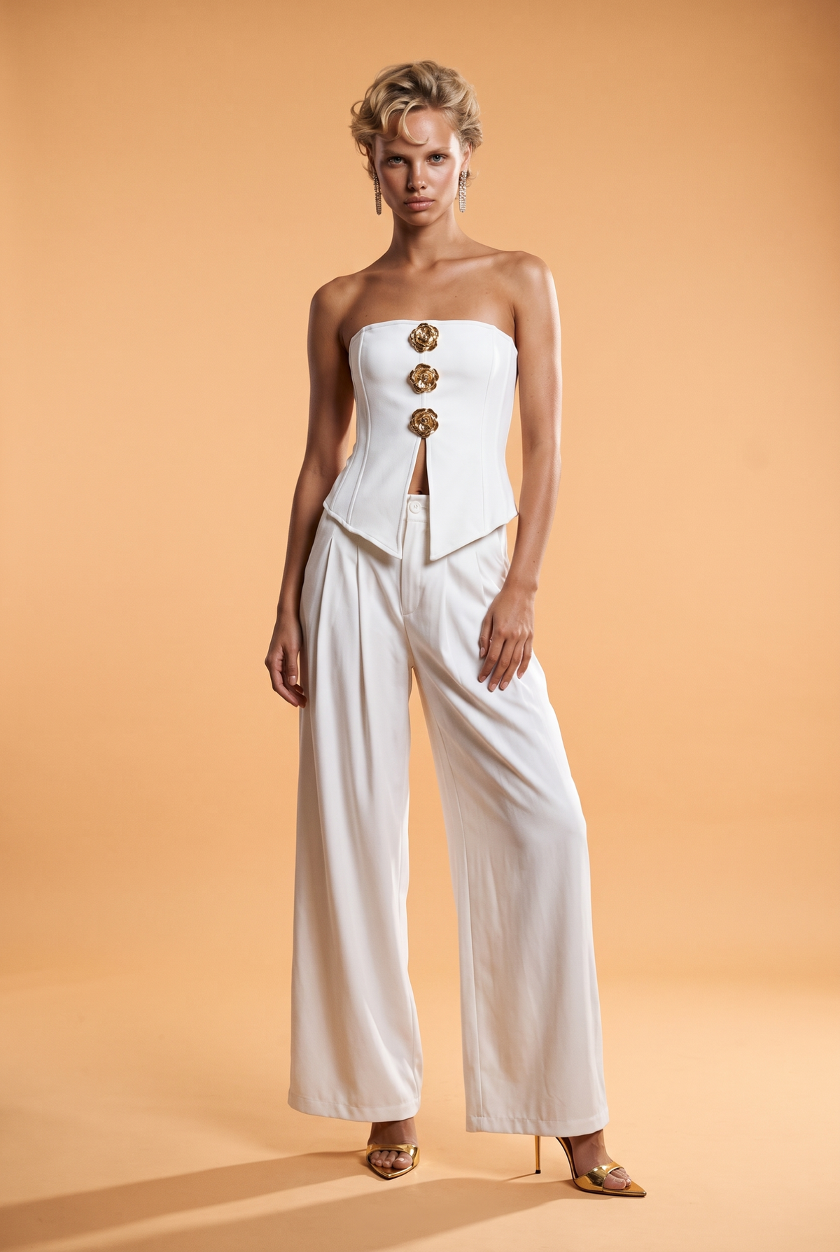 Pleated Wide-Leg Trousers with Belt Accent