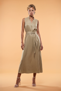 Sleeveless Belted Linen-Blend Maxi Dress