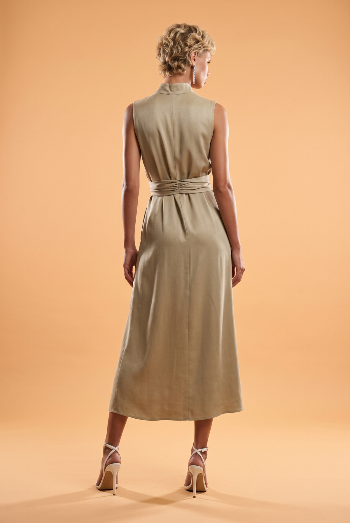 Sleeveless Belted Linen-Blend Maxi Dress