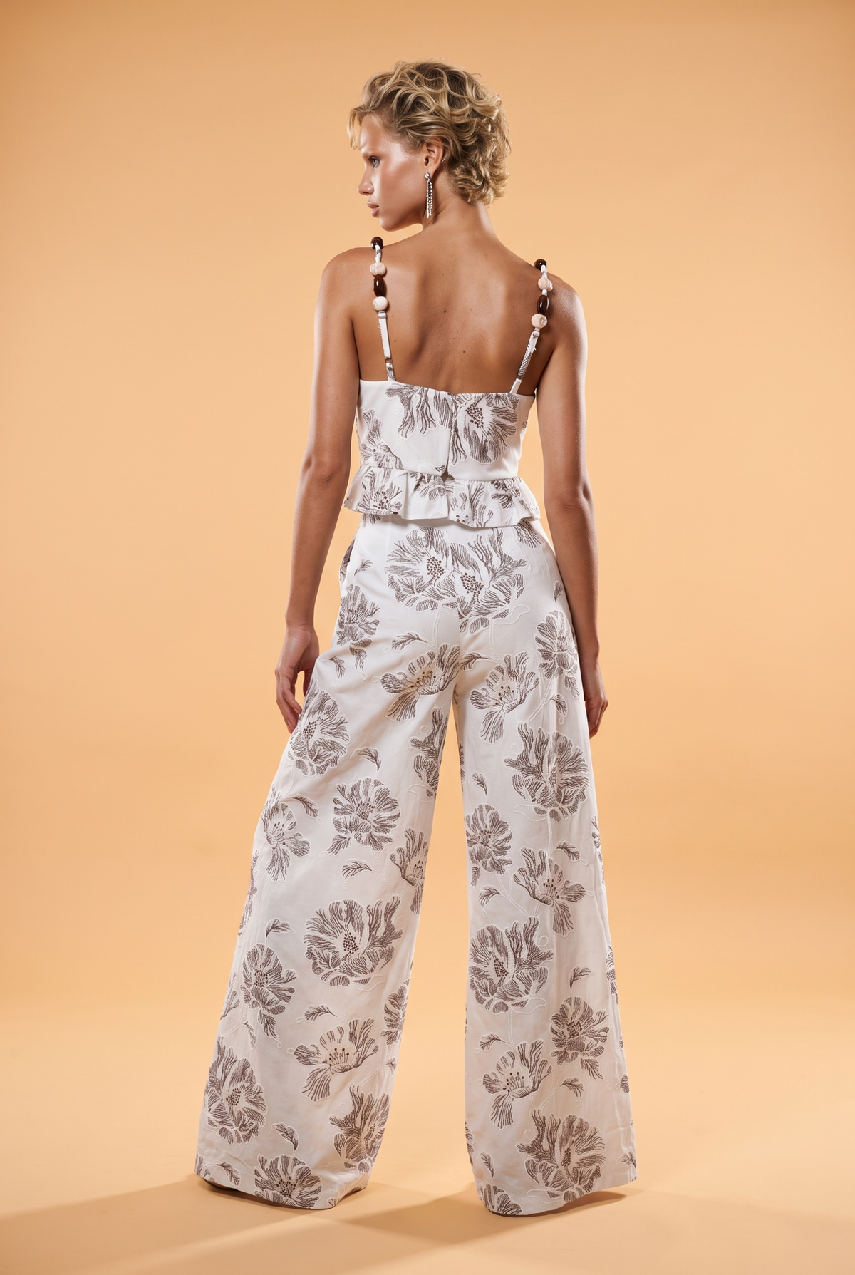 Beaded-Strap Printed Cotton Crop Top