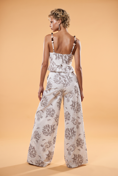 Beaded-Strap Printed Cotton Crop Top