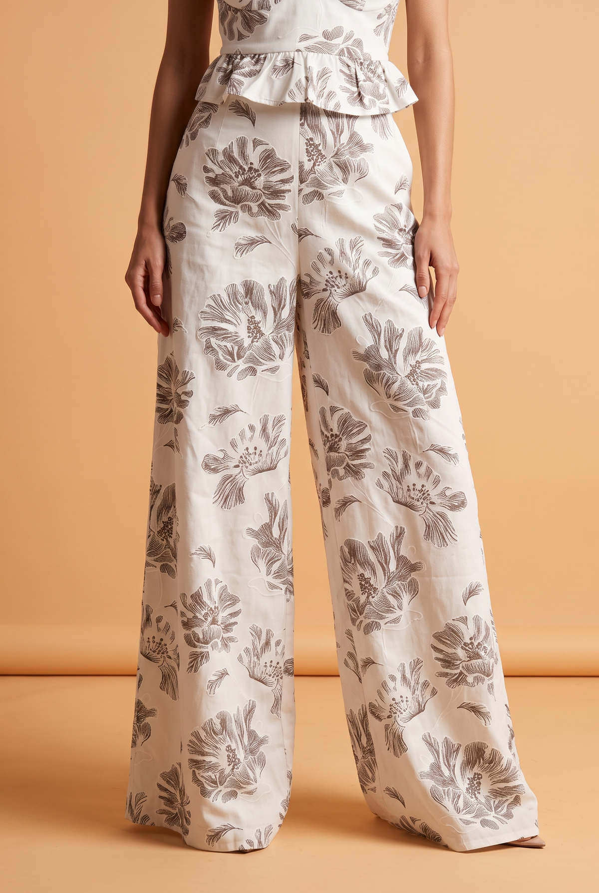 Floral Printed Wide-Leg Cotton Trousers