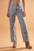 Floral Cutout Embroidered Straight-Leg Jeans