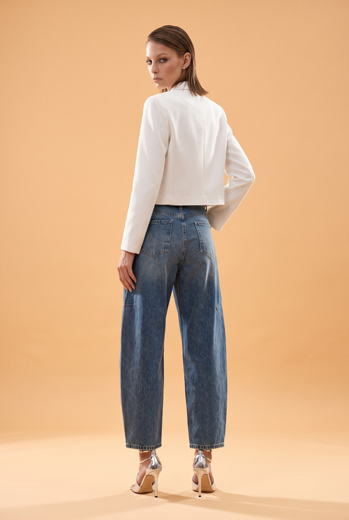 Asymmetric Cropped Cotton Blazer