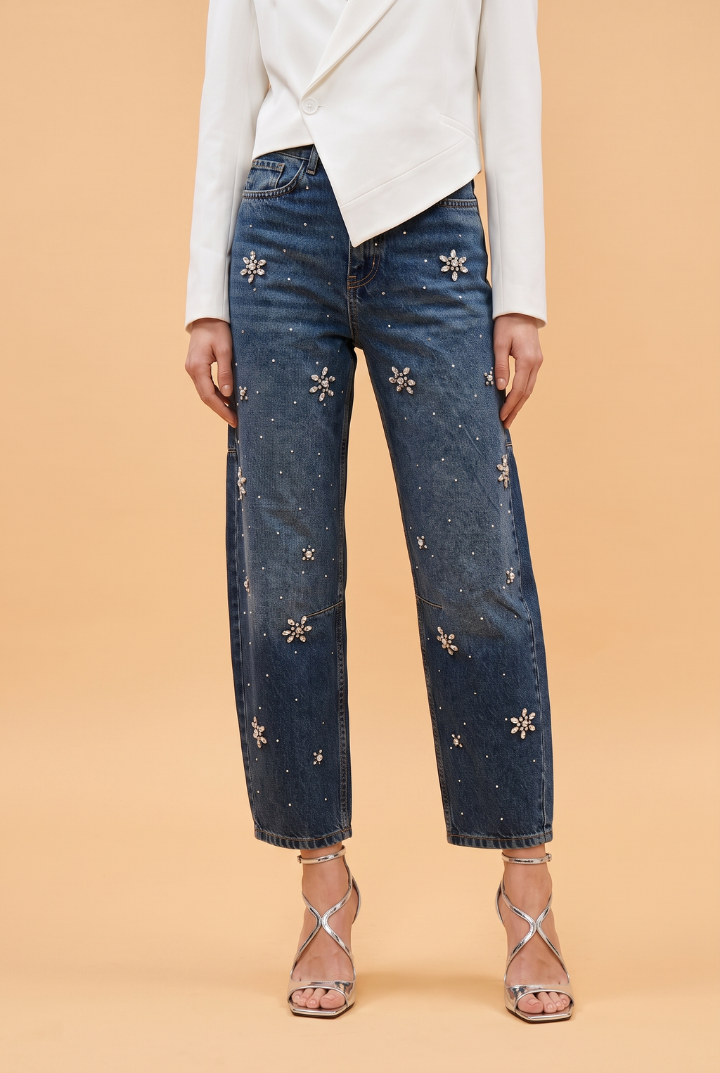 Crystal-Embellished Balloon Denim Jeans
