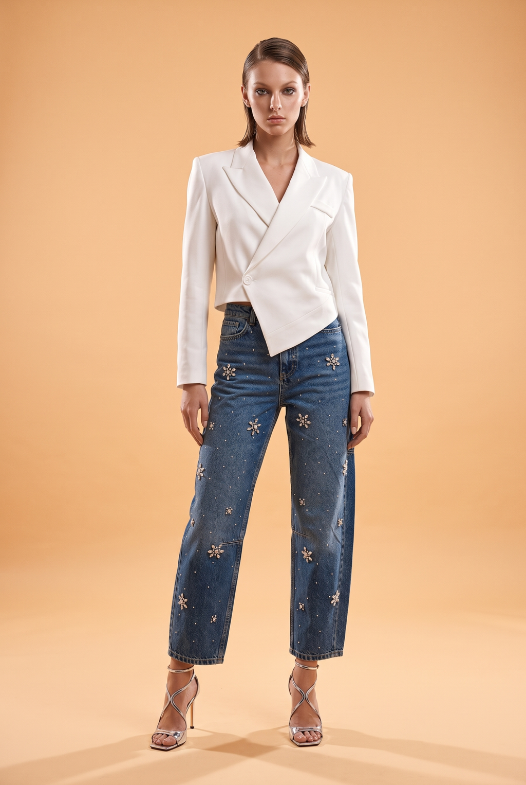 Asymmetric Cropped Cotton Blazer