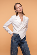 Asymmetric Cropped Cotton Blazer