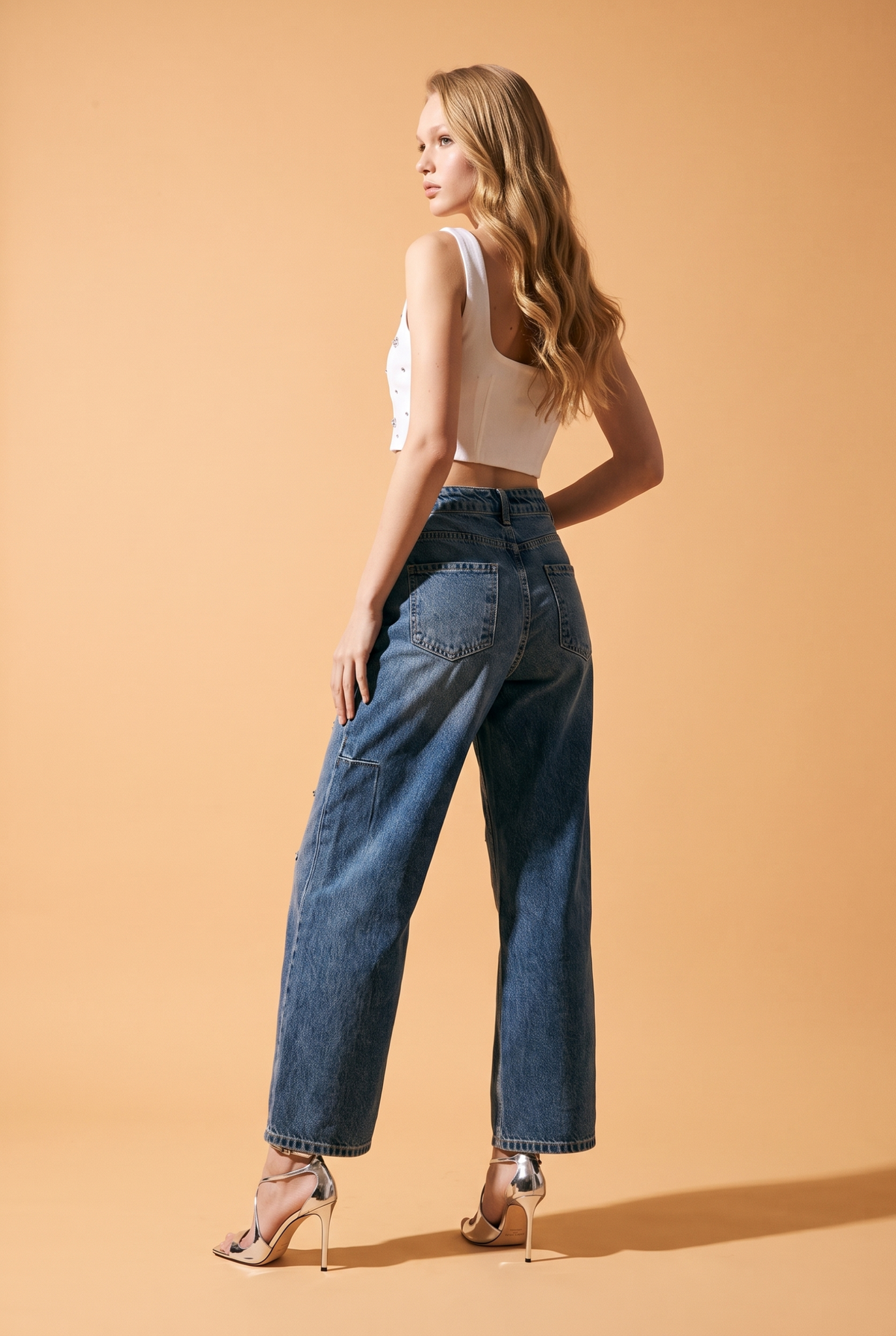 Crystal-Embellished Balloon Denim Jeans