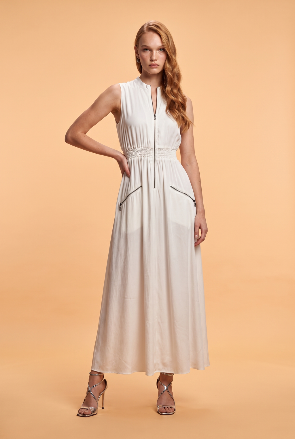 Front-Zip Sleeveless Cotton Maxi Dress