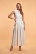Front-Zip Sleeveless Cotton Maxi Dress