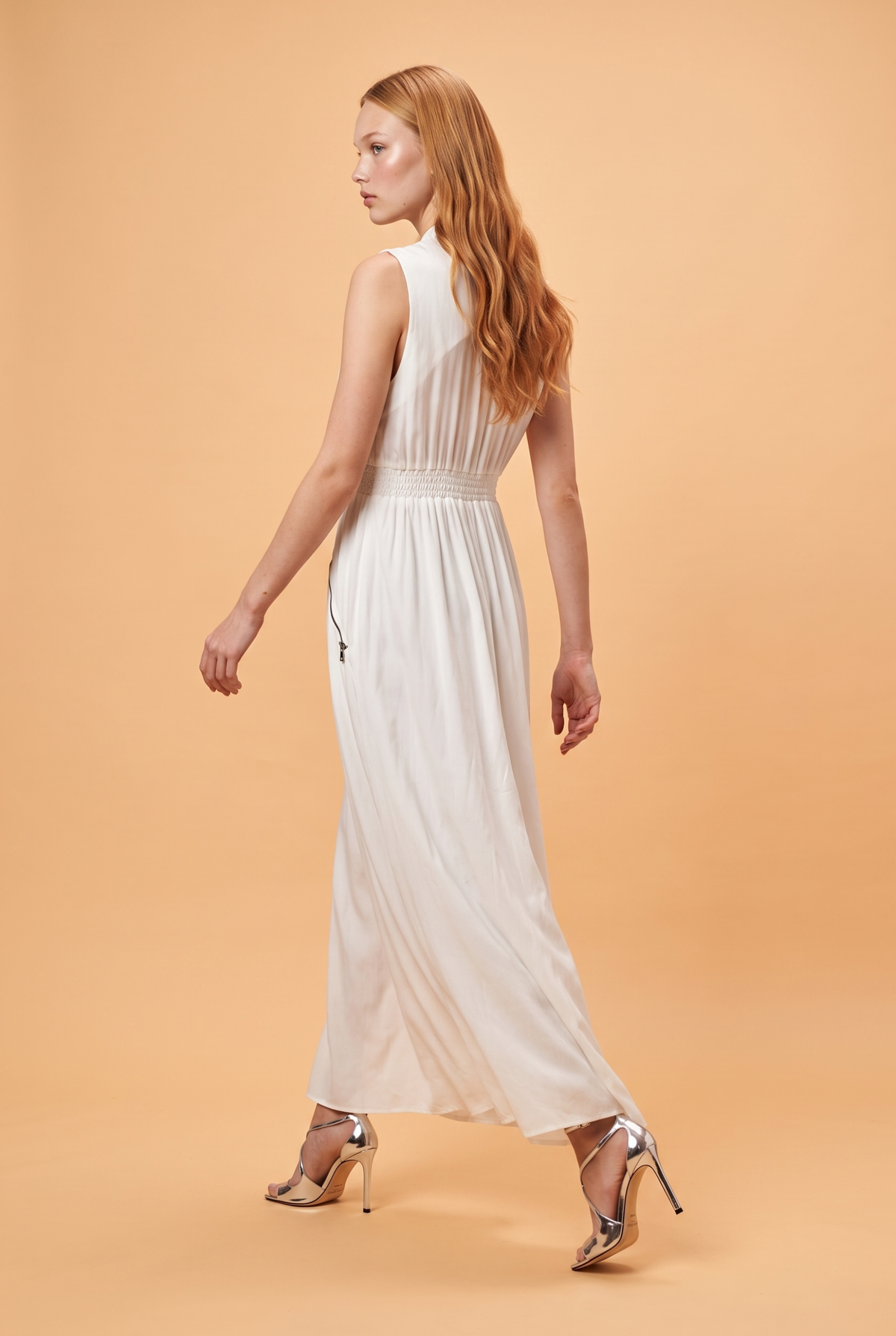 Front-Zip Sleeveless Cotton Maxi Dress