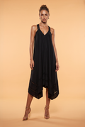 Asymmetric Lace-Trimmed Cotton-Linen Midi Dress