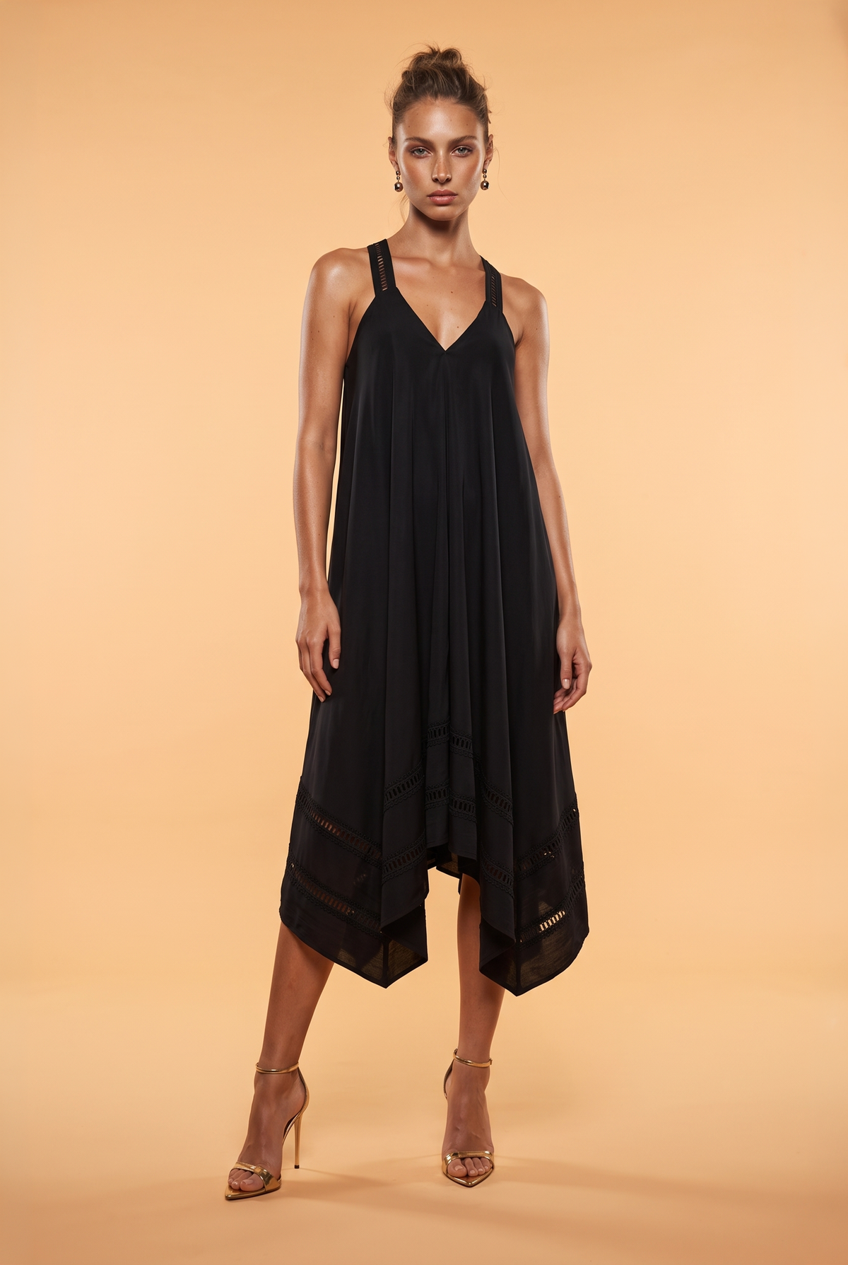 Asymmetric Lace-Trimmed Cotton-Linen Midi Dress