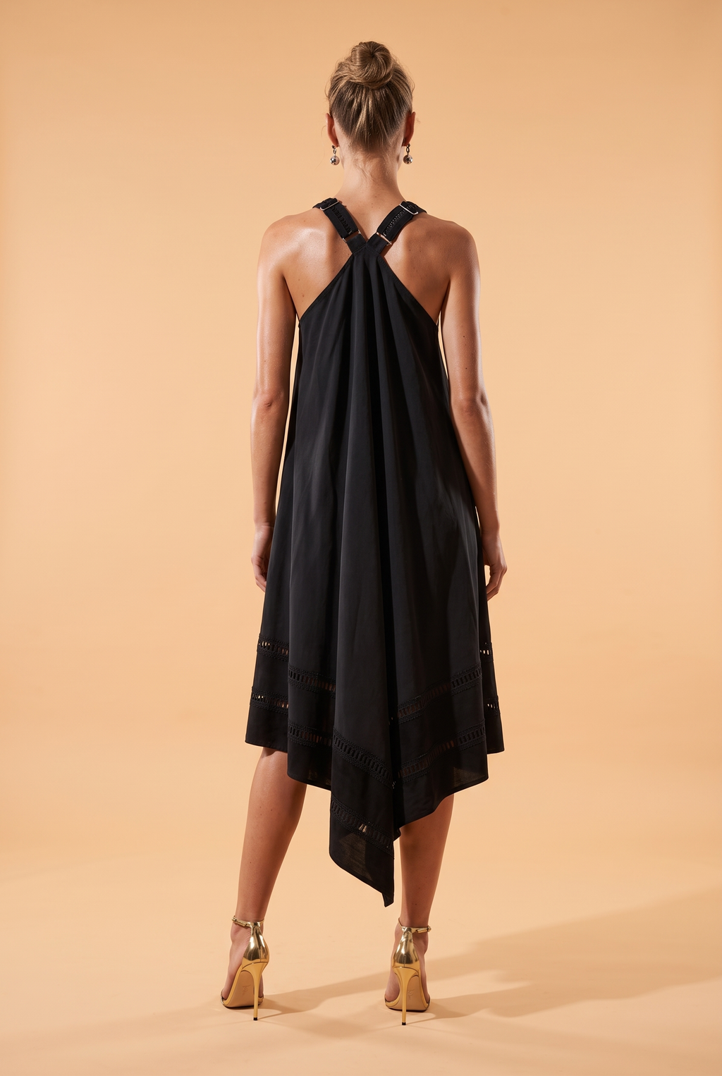 Asymmetric Lace-Trimmed Cotton-Linen Midi Dress