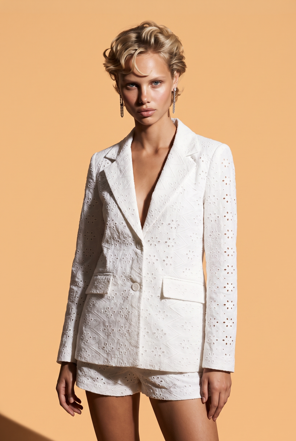 Broderie Anglaise Single-Breasted Blazer