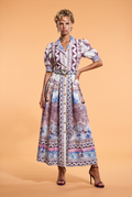 Celestial Printed Belted Midi Shirt Dress
