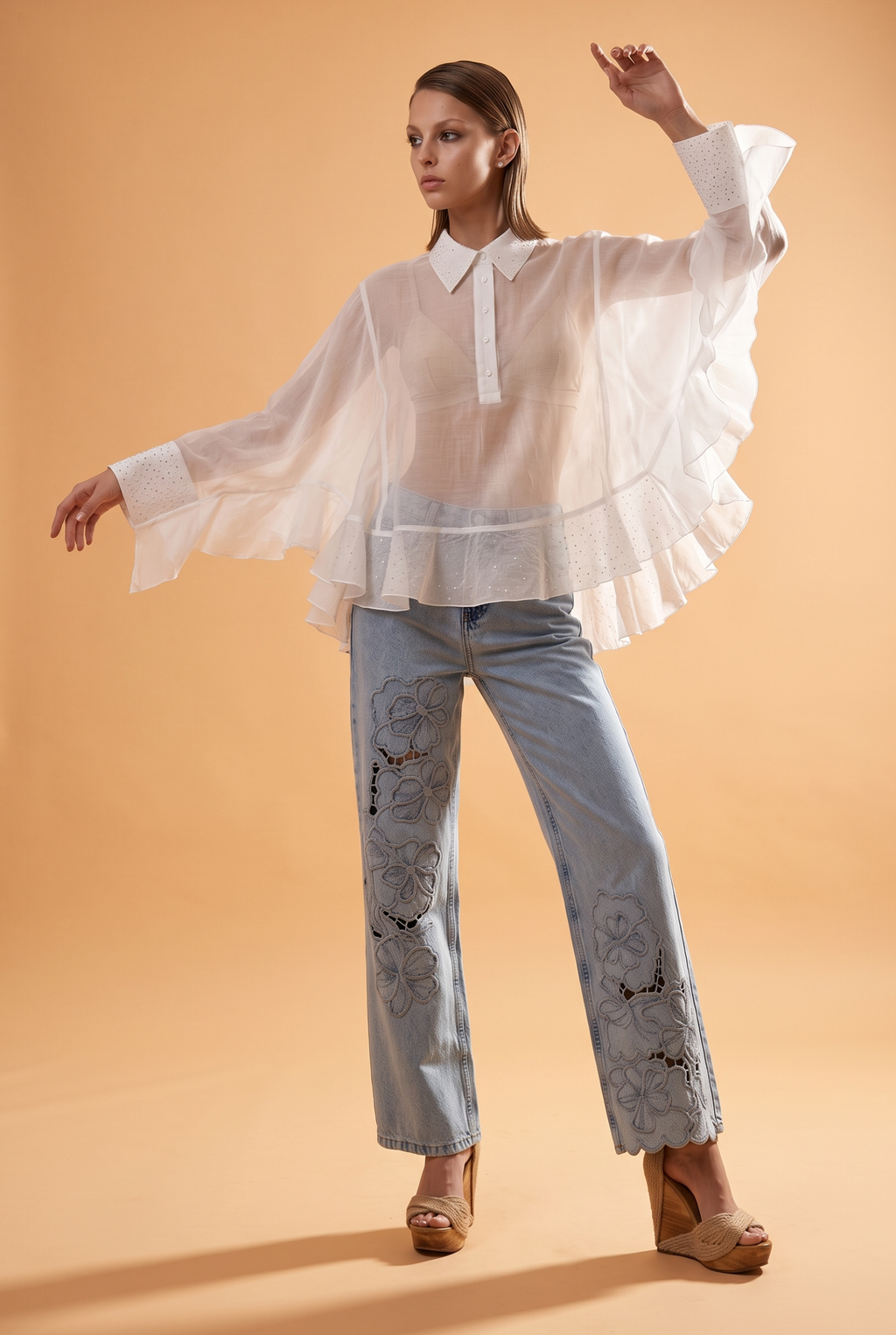 Floral Cutout Embroidered Straight-Leg Jeans